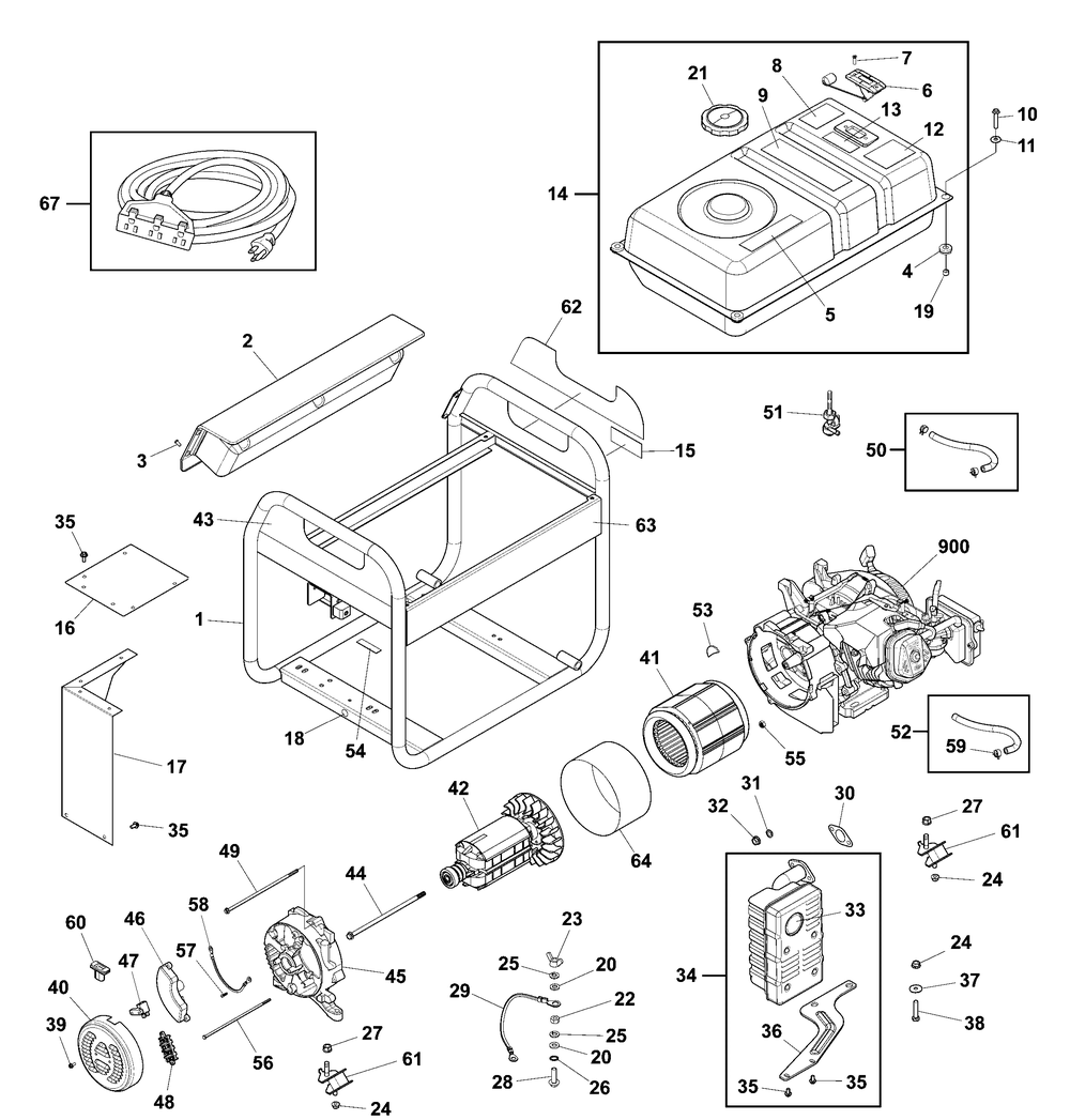 Main Unit Diagram and Parts List for 030728-02  Briggs and Stratton Generator